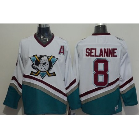 Ducks #8 Teemu Selanne White CCM Throwback Stitched NHL Jersey