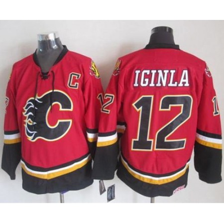 Flames #12 Jarome Iginla Red/Black CCM Throwback Stitched NHL Jersey