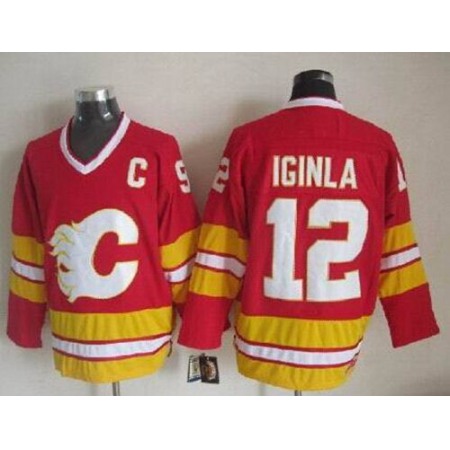 Flames #12 Jarome Iginla Red CCM Throwback Stitched NHL Jersey