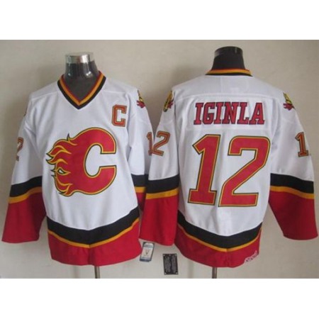 Flames #12 Jarome Iginla White/Black CCM Throwback Stitched NHL Jersey