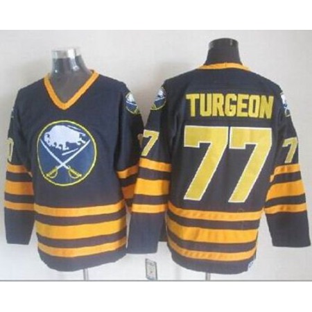Sabres #77 Pierre Turgeon Navy Blue CCM Throwback Stitched NHL Jersey