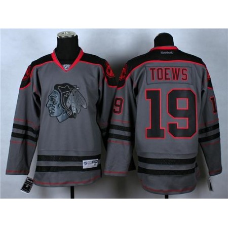 Blackhawks #19 Jonathan Toews Charcoal Cross Check Fashion Stitched NHL Jersey