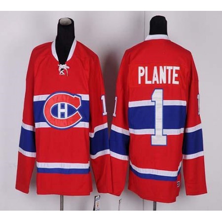 Canadiens #1 Jacques Plante Red CH CCM Throwback Stitched NHL Jersey