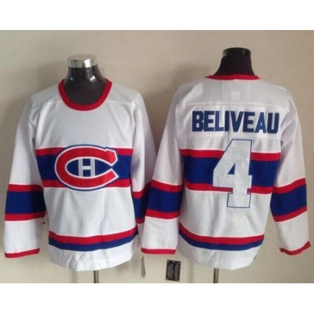 Canadiens #4 Jean Beliveau White CCM Throwback Stitched NHL Jersey