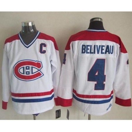 Canadiens #4 Jean Beliveau White CH-CCM Throwback Stitched NHL Jersey