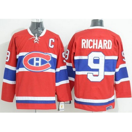 Canadiens #9 Maurice Richard Red CCM Throwback Stitched NHL Jersey