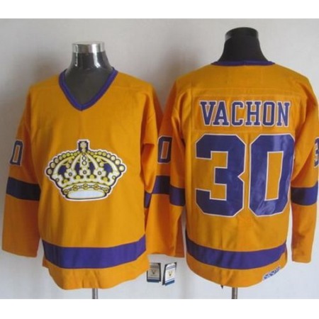 Kings #30 Rogie Vachon Yellow/Purple CCM Throwback Stitched NHL Jersey