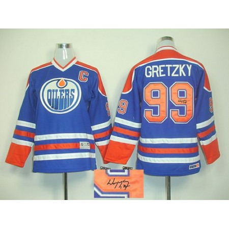 Oilers #99 Wayne Gretzky Light Blue Autographed Stitched NHL Jersey