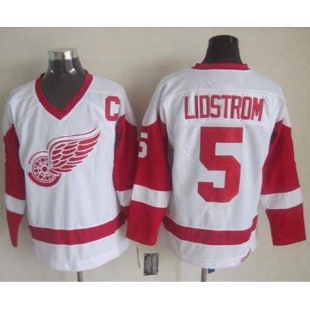 Red Wings #5 Nicklas Lidstrom White CCM Throwback Stitched NHL Jersey