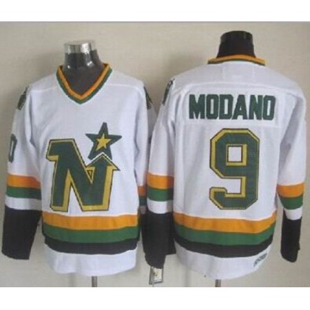 Stars #9 Mike Modano Stitched White CCM Throwback NHL Jersey