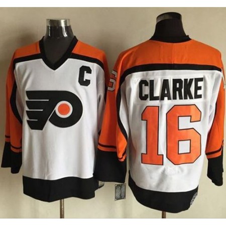 Flyers #16 Bobby Clarke White/Black CCM Throwback Stitched NHL Jersey