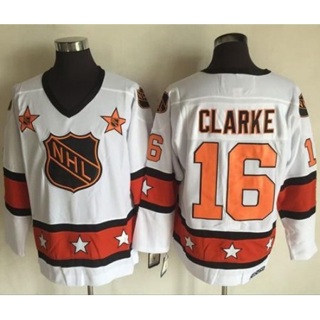 Flyers #16 Bobby Clarke White/Orange All Star CCM Throwback Stitched NHL Jersey