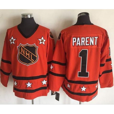 Flyers #1 Bernie Parent Orange All Star CCM Throwback Stitched NHL Jersey