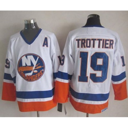 Islanders #19 Bryan Trottier White CCM Throwback Stitched NHL Jersey