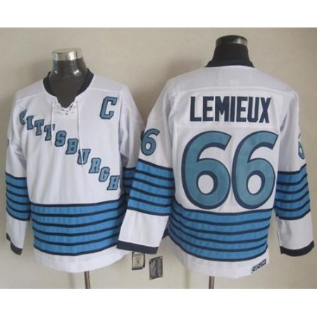 Penguins #66 Mario Lemieux White/Light Blue CCM Throwback Stitched NHL Jersey