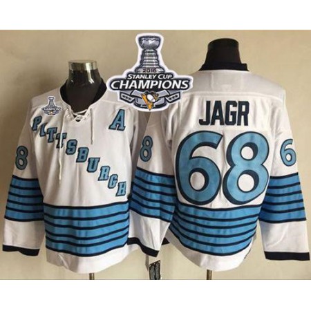 Penguins #68 Jaromir Jagr White/Light Blue CCM Throwback 2016 Stanley Cup Champions Stitched NHL Jersey