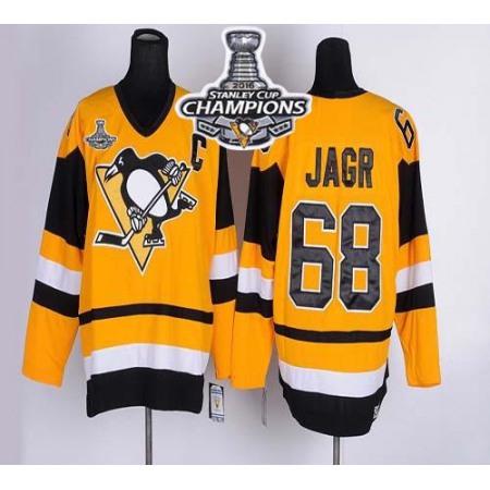 Penguins #68 Jaromir Jagr Yellow CCM Throwback 2016 Stanley Cup Champions Stitched NHL Jersey