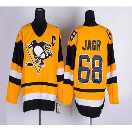 Penguins #68 Jaromir Jagr Yellow CCM Throwback Stitched NHL Jersey