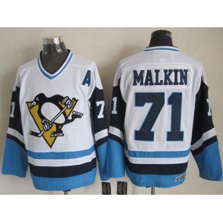 Penguins #71 Evgeni Malkin White/Blue CCM Throwback Stitched NHL Jersey