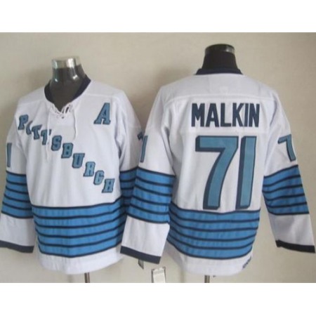 Penguins #71 Evgeni Malkin White/Light Blue CCM Throwback Stitched NHL Jersey