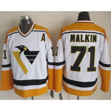 Penguins #71 Evgeni Malkin White/Yellow CCM Throwback Stitched NHL Jersey