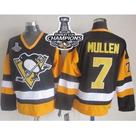 Penguins #7 Joe Mullen Black CCM Throwback 2016 Stanley Cup Champions Stitched NHL Jersey