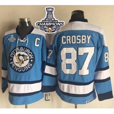 Penguins #87 Sidney Crosby Blue Alternate CCM Throwback 2016 Stanley Cup Champions Stitched NHL Jersey