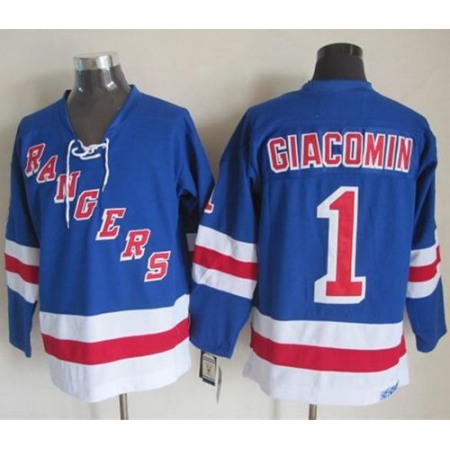 Rangers #1 Eddie Giacomin Light Blue CCM Throwback Stitched NHL Jersey