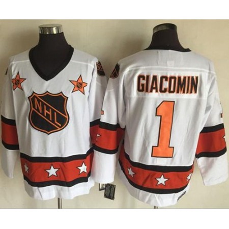 Rangers #1 Eddie Giacomin White/Orange All Star CCM Throwback Stitched NHL Jersey