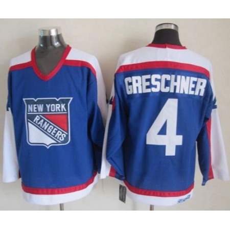 Rangers #4 Ron Greschner Blue/White CCM Throwback Stitched NHL Jersey