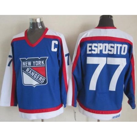Rangers #77 Phil Esposito Blue/White CCM Throwback Stitched NHL Jersey