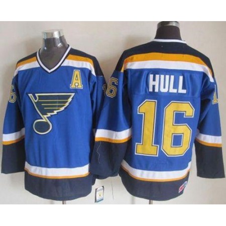 Blues #16 Brett Hull Light Blue CCM Throwback Stitched NHL Jersey