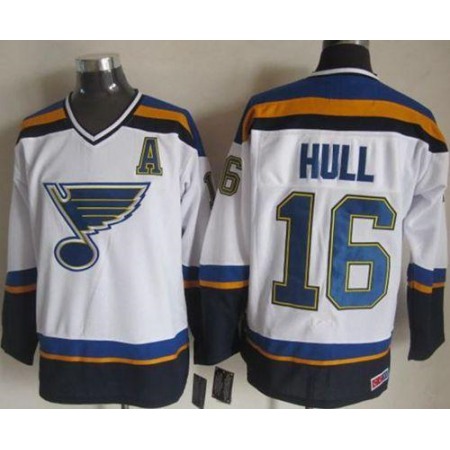 Blues #16 Brett Hull White/Navy CCM Throwback Stitched NHL Jersey