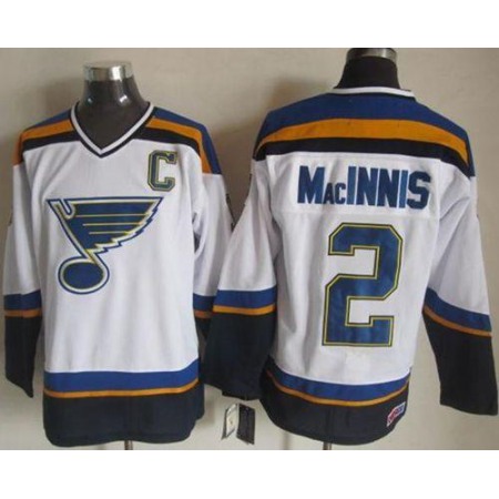 Blues #2 Al MacInnis White/Navy CCM Throwback Stitched NHL Jersey