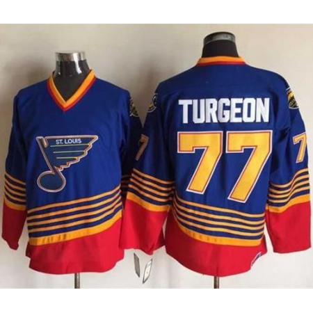 Blues #77 Pierre Turgeon Light Blue/Red CCM Throwback Stitched NHL Jersey