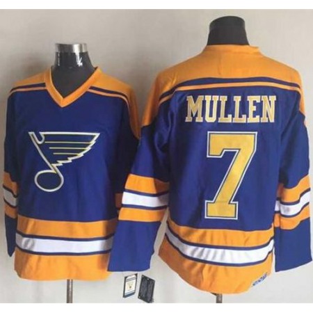 Blues #7 Joe Mullen Light Blue/Yellow CCM Throwback Stitched NHL Jersey