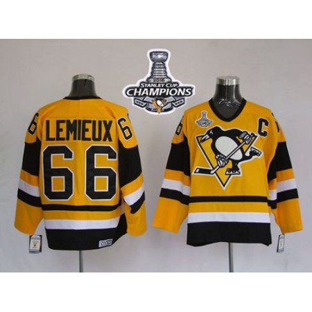 Mitchell&Ness Penguins #66 Mario Lemieux Yellow 2016 Stanley Cup Champions Stitched NHL Jersey