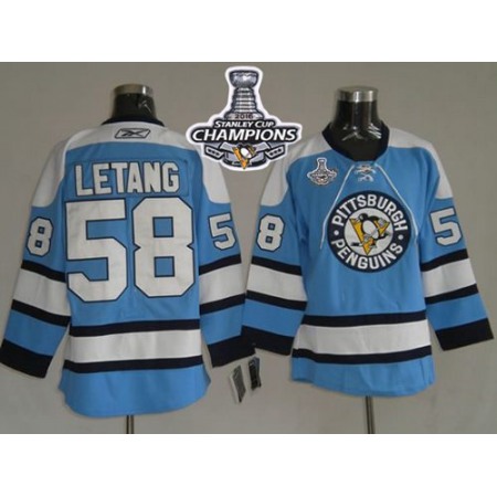 Penguins #58 Kris Letang Blue 2016 Stanley Cup Champions Stitched NHL Jersey