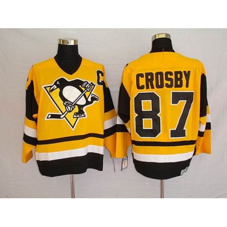 Penguins #87 Sidney Crosby Stitched Yellow Mitchell&Ness NHL Jersey