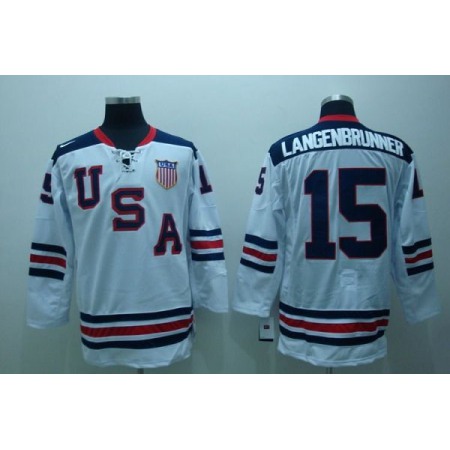 2010 Olympic Team USA #15 Jamie Langenbrunner Stitched White 1960 Throwback NHL Jersey