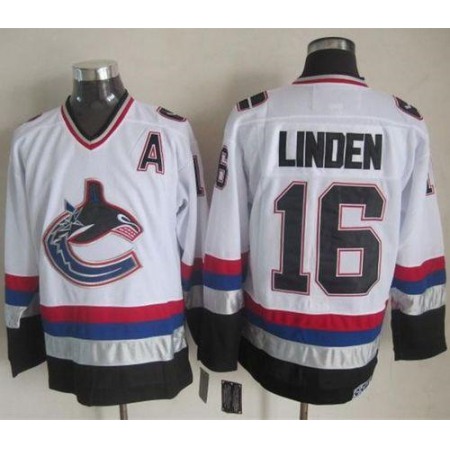 Canucks #16 Trevor Linden White/Black CCM Throwback Stitched NHL Jersey