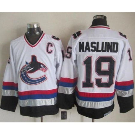 Canucks #19 Markus Naslund White/Black CCM Throwback Stitched NHL Jersey