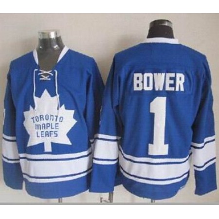 Maple Leafs #1 Johnny Bower Blue CCM Throwback Stitched NHL Jersey