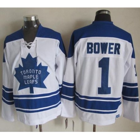 Maple Leafs #1 Johnny Bower White CCM Throwback Third Stitched NHL Jersey
