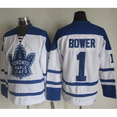 Maple Leafs #1 Johnny Bower White CCM Throwback Winter Classic Stitched NHL Jersey