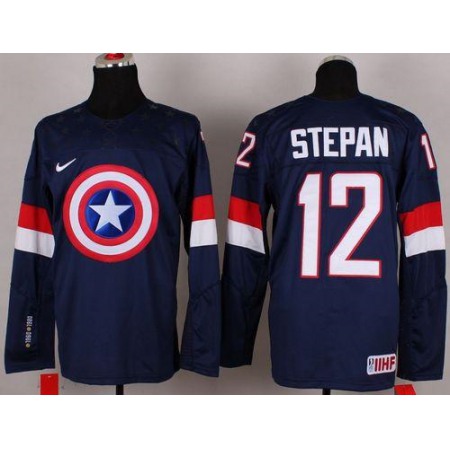 Olympic Team USA #12 Derek Stepan Navy Blue Captain America Fashion Stitched NHL Jersey