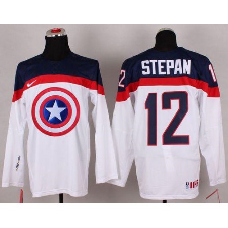 Olympic Team USA #12 Derek Stepan White Captain America Fashion Stitched NHL Jersey