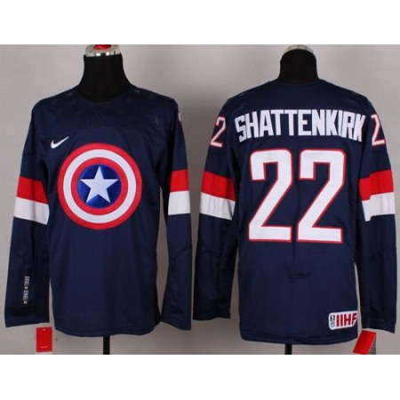 Olympic Team USA #22 Kevin Shattenkirk Navy Blue Captain America Fashion Stitched NHL Jersey