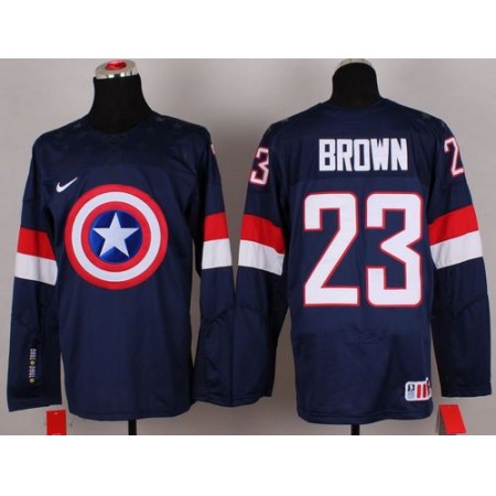 Olympic Team USA #23 Dustin Brown Navy Blue Captain America Fashion Stitched NHL Jersey