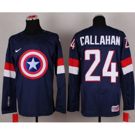 Olympic Team USA #24 Ryan Callahan Navy Blue Captain America Fashion Stitched NHL Jersey
